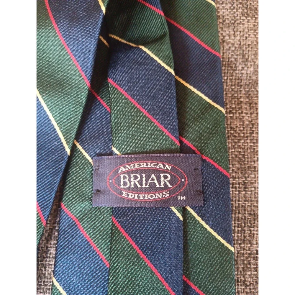 American Briar Tie 70s 80s 90s Y2K Mens Silk Green Blue Stripe 3.5 Wide 58 Long